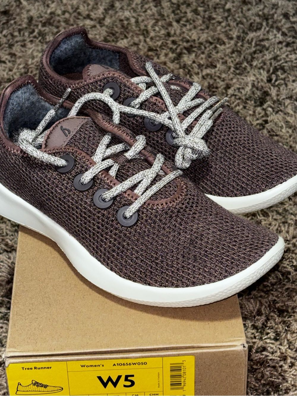 Allbirds Tree Runner Hazy Cocoa Womens Size 5 Brown White Running Shoes Sneakers